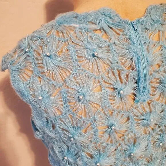 Vintage 60s sleeveless blue knit top small - Picture 8 of 10